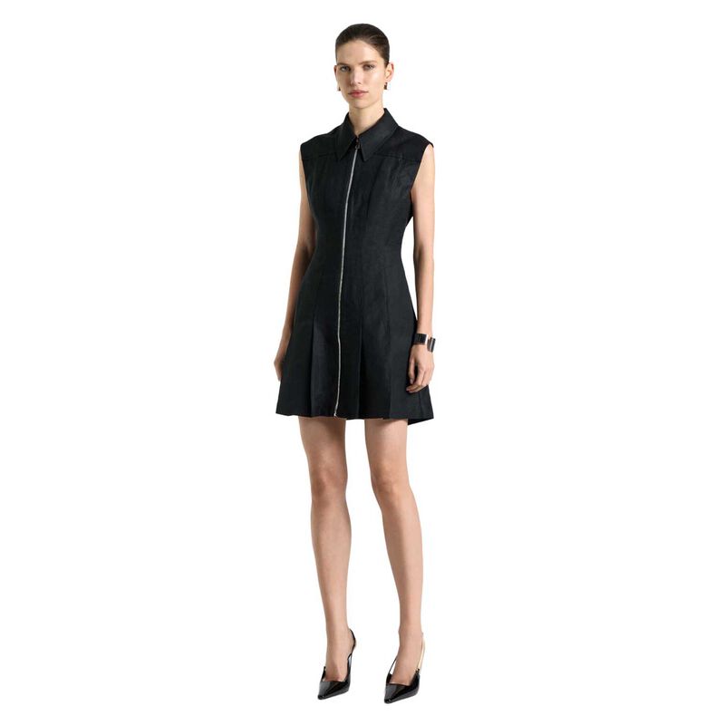 Cue Black Linen Blend Zip Pleated Mini Dress image number 0